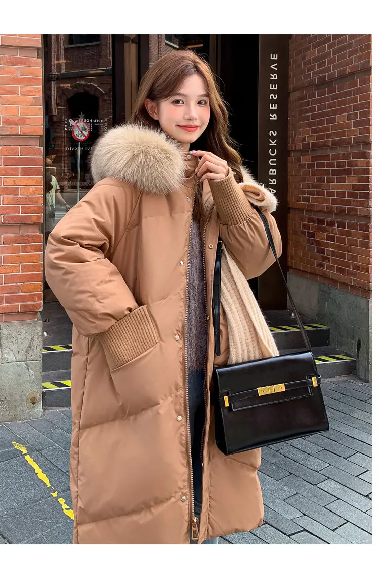 

2023 New Down Coat Mid length White Duck Down Korean version Thickened Coat Plus Size