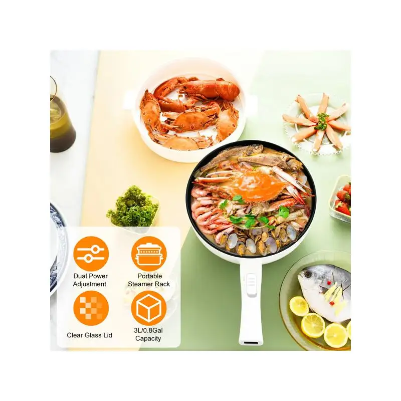 

Portable Electric Hot Pot Non-Stick Frying Pan for Rapid Cooking, Dual Power Control with Overheat and Dry-Boil Protection,