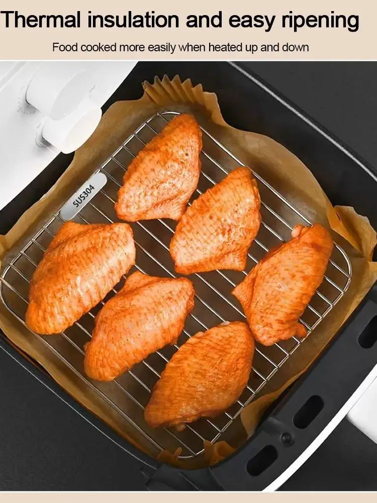 Rundes quadratisches Kochregal mit Fuß, verdicktes Luftfritteuse-Gestell, Grillnetz aus Edelstahl 304, für Zuhause, Küche, Ofen, Dampfgarer