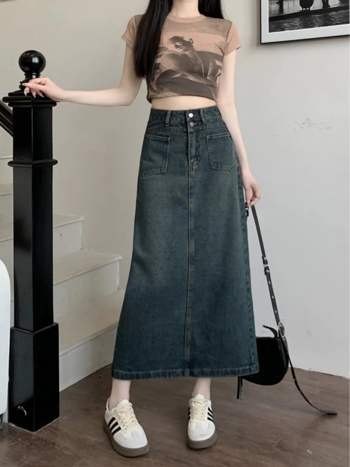 High Waist A-Line Denim Skirt Women's New plus Size Slimming Hip Covering Korean Style Half-length Slit Casual Straight Cut