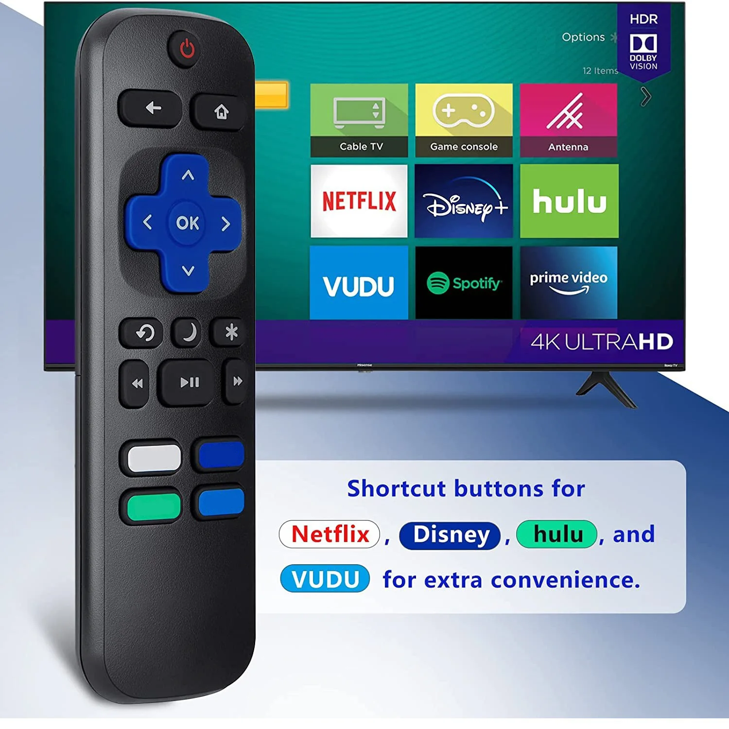 Universal Replacemen Remote Control Use for Roku TV Controller with Shortcut Buttons Replacement Directly Use