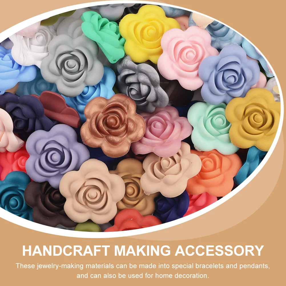 20Pcs Silicone Rose Beads Hexagon Shape Creative Flower DIY Jewelry Making Charms Bracelet Craft Accessories Flower Beads