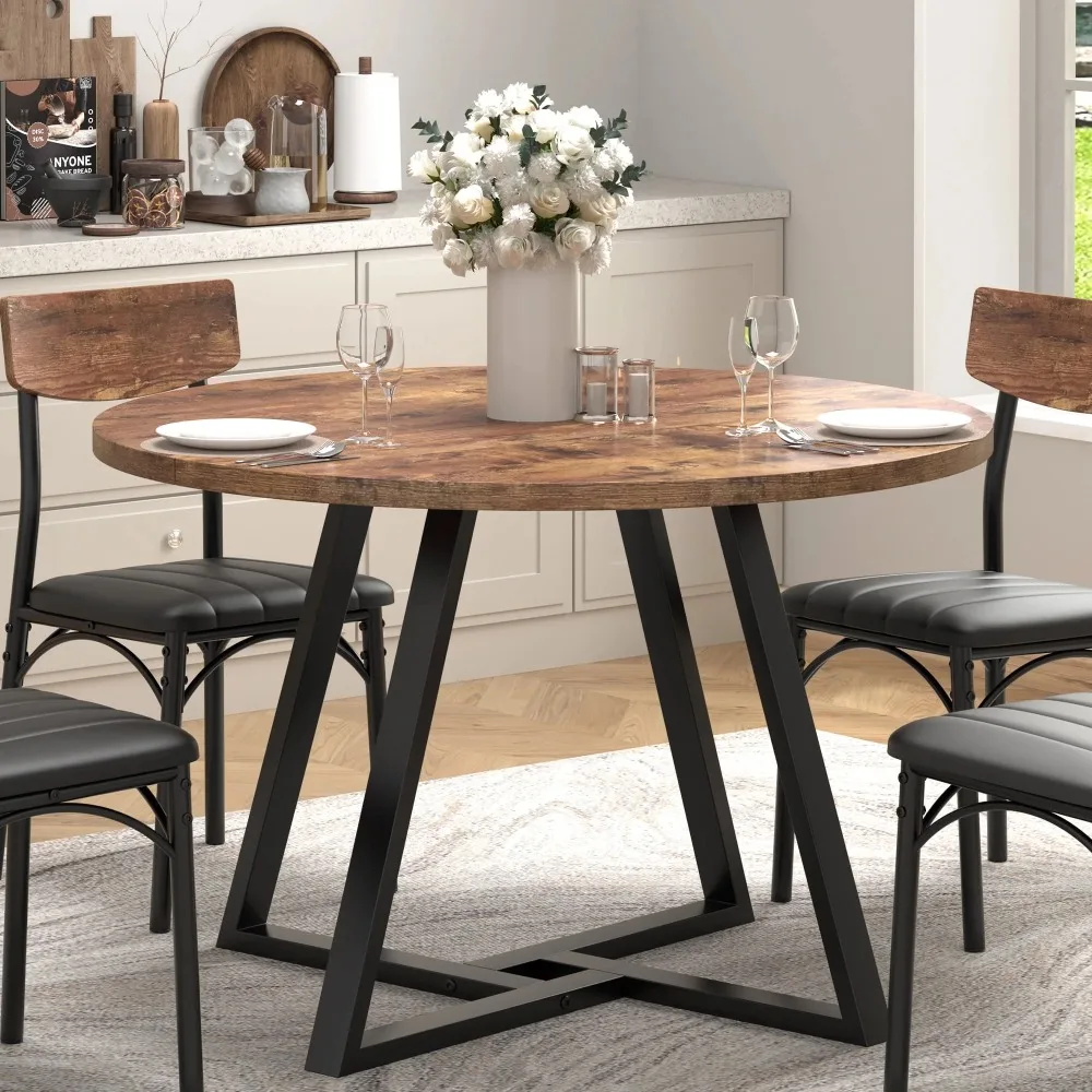 

47-дюймовый круглый обеденный стол в деревенском стиле, круглый обеденный стол для столовой, дома (только стол)