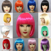 Fashion Women Short BOB Hair Wig Straight Bangs Cosplay Party Stage Show For Women With Baby Hair 13 Colors to choose