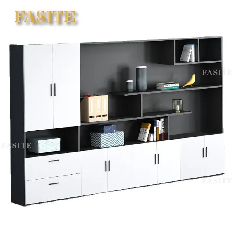 For Office Wooden Bookshelf Lockable Bookcase Simple Data Filing Cabinet Board Storage Unit  Background Furniture