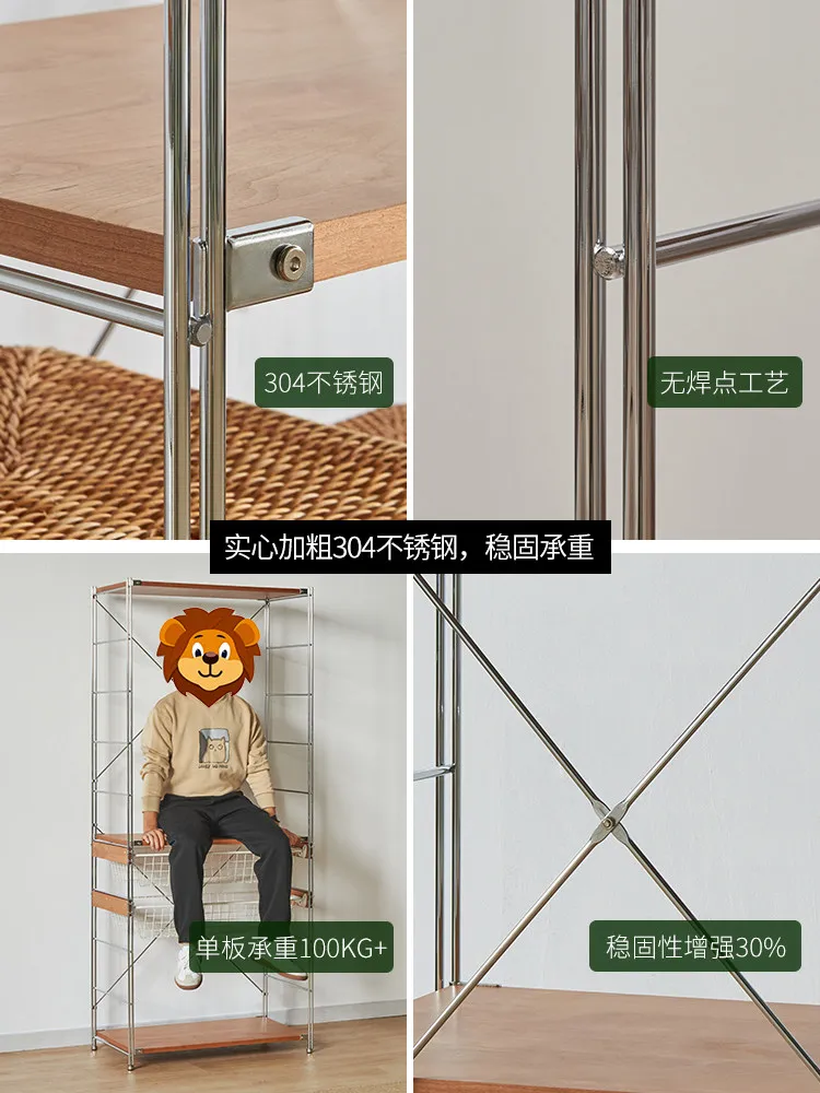 Solid wood kitchen appliances Oven rack Log metal floor-to-ceiling Japanese-style multi-layer bedroom storage rack Stainless