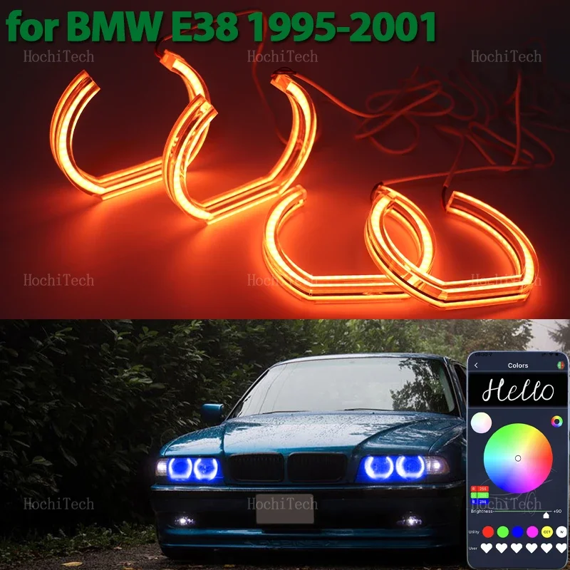 

Управление через приложение для телефона RGB Многоцветный DTM M стиль Кристалл светодиодный кольцо с лампочкой «ангельские глазки» для BMW 7 серии E38 1995-2001 XENON фара