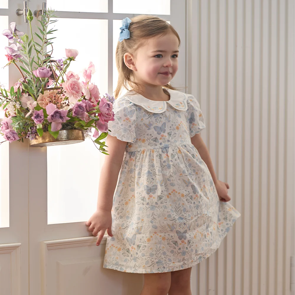 Dave Bella Girls Dress Summer Sweet Pure Cotton Children Clothes Elegant Butterfly Print Dresses Charm Fashion Party DB2261376