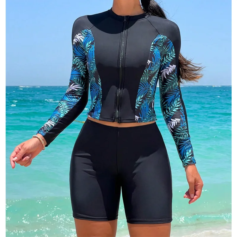 Women's Swimsuit Tankini Set Female Long Sleeves Swimwear Surfing Sports Pool Beachwear Two-Piece Bathing Suits With Shorts 2025