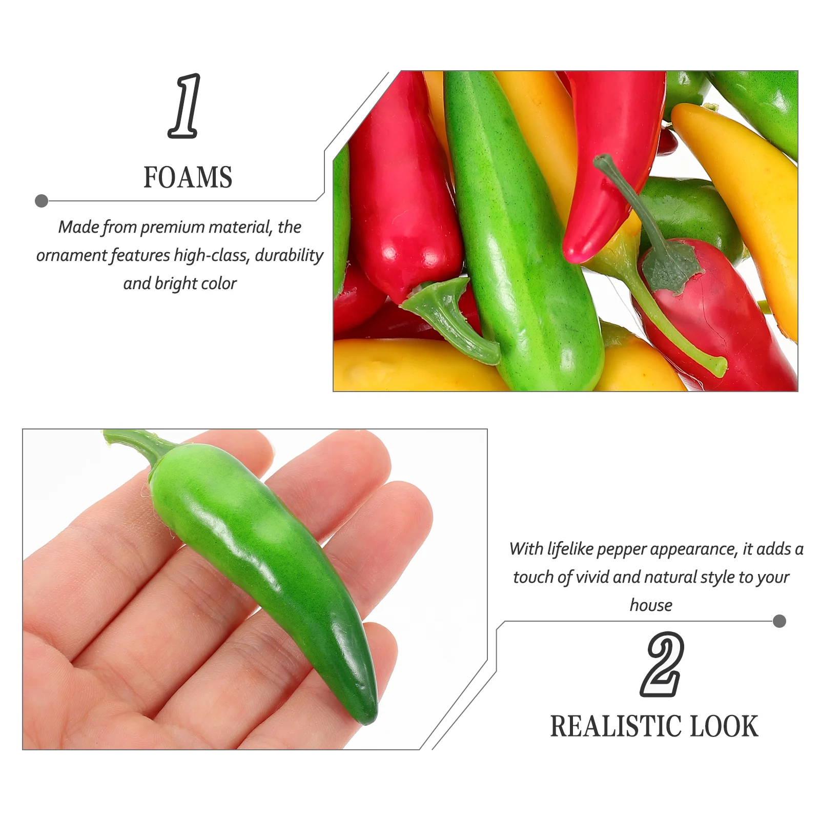 60 Pcs Artificial Pepper Simulation Lifelike Decor Chili Models Photography Ornaments Fake Peppers Vegetable Foam Realistic