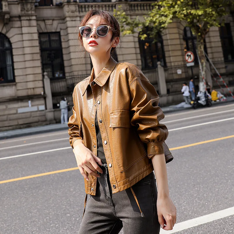 

Spring and Autumn New women's loose and casual short Korean version Coat,fashionable and foreign style leather coat