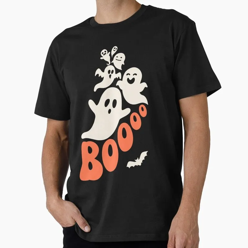 Boooo Spooky Season Ghost Retro Halloween Gift T Shirt Funny Unisex Trick or Treat Costume Party Short Sleeve Cute Tops