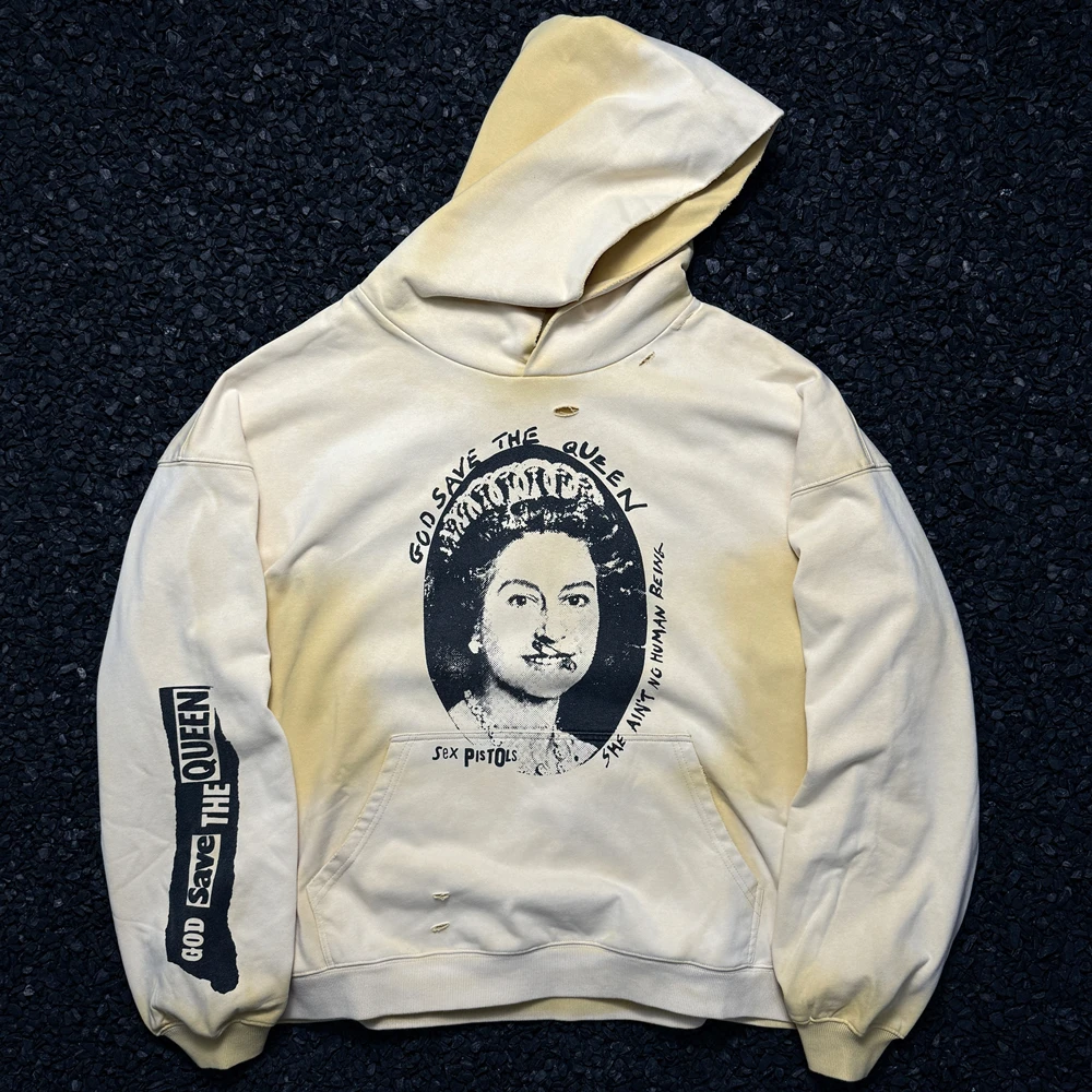 

Yao Fashion Vintage Casual Punk Rock band Oversize Loose Retro HipHop Wased Old Graphics Print Hooded Pullover Hoodies For Men