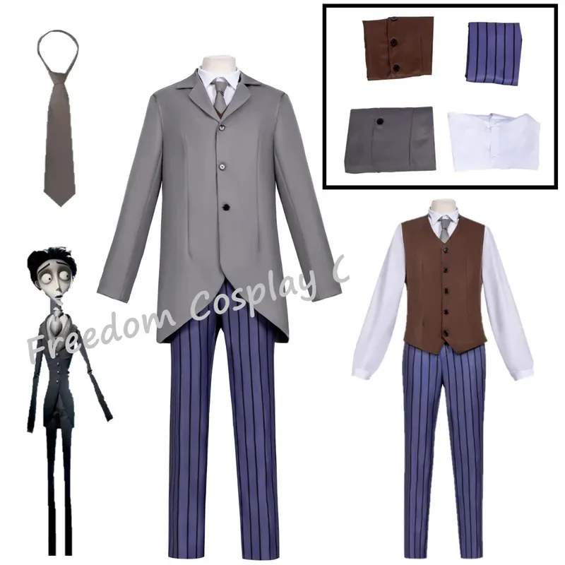 Movie Tim Burton Corpse Bride Victor Van Dort Cosplay Costume Jacket Pants Halloween Carnival Party Disguise Suit for Men Womanx