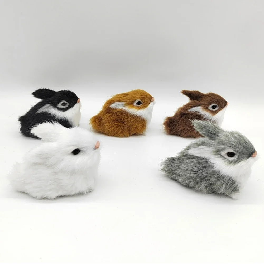 Simulation Rabbit Toy Children Cognition Model Figurine Realistic Furry Animal Doll Easter Gift Kids Home DIY Decoration