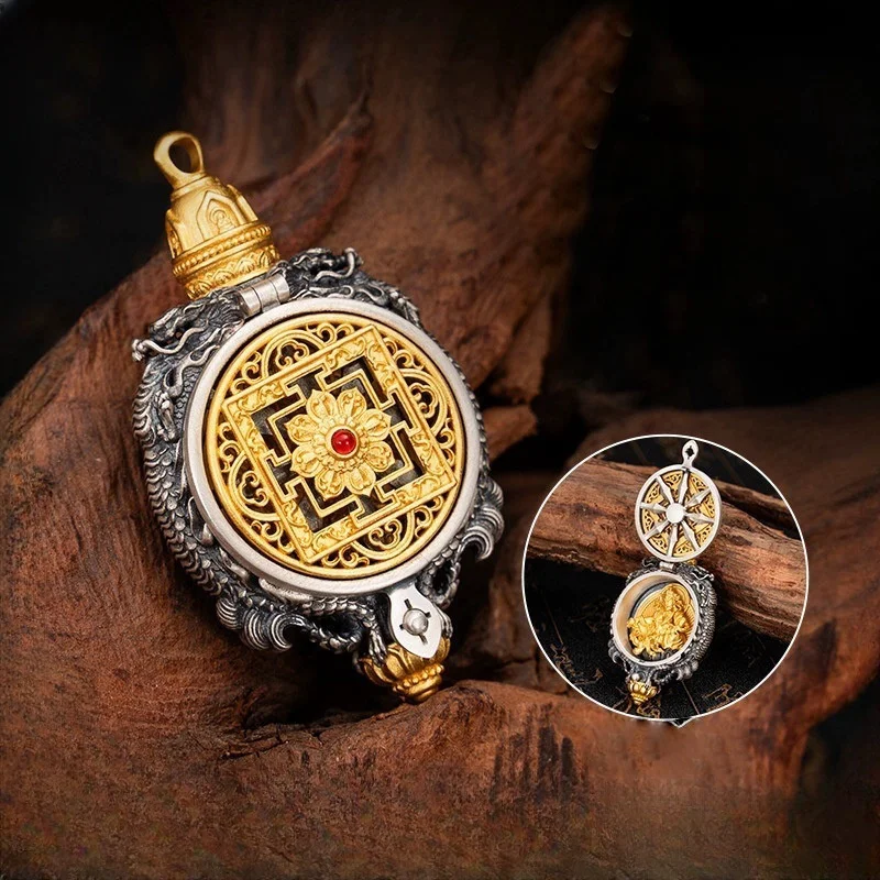 Retro Hollow Flower Buckle Pendant Men Jewelry Blessing Yellow Jambhala Necklace Male Amulet Choker Accessories 2