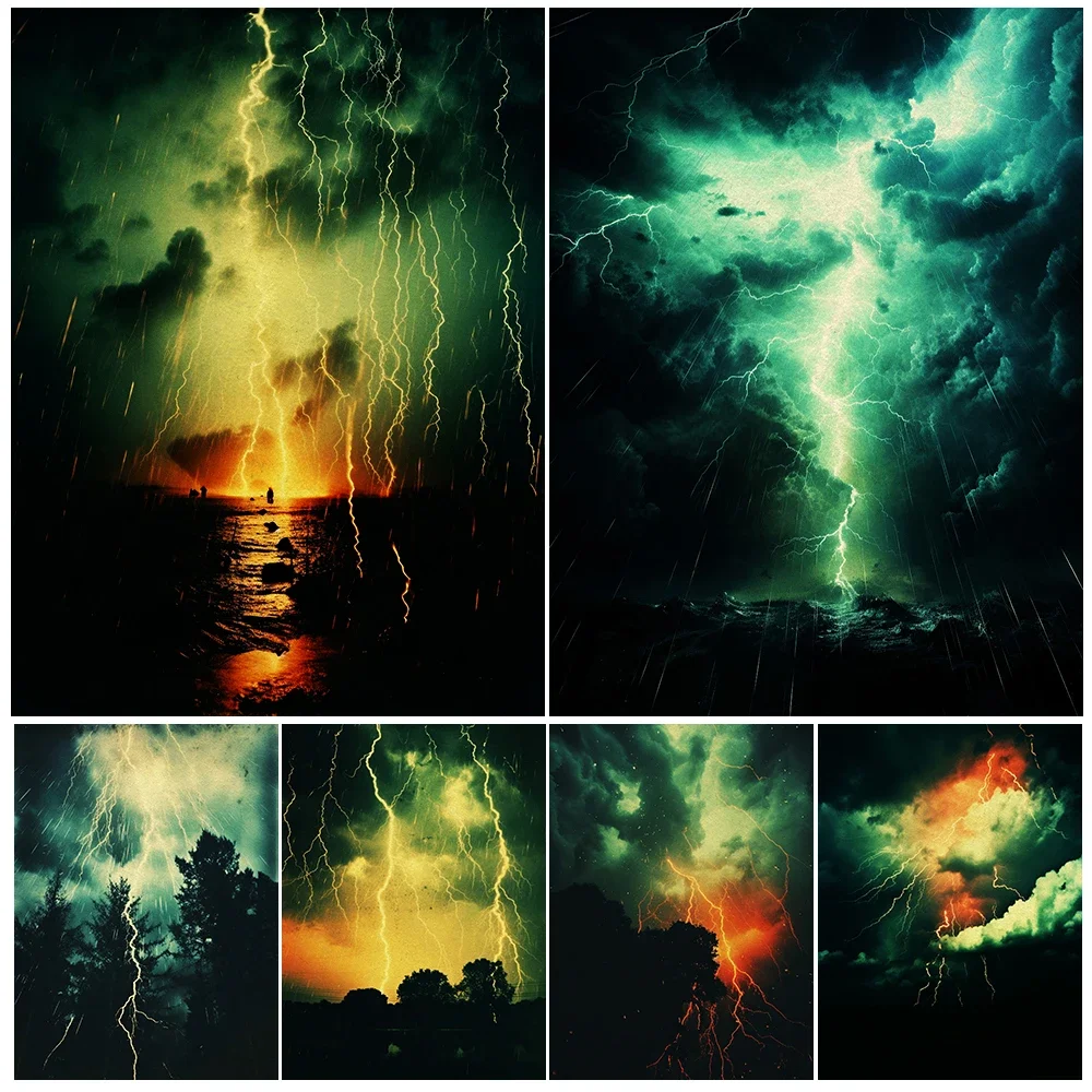 

Thick Dark Clouds And Thunderstorms Vintage Wall Art Canvas Painting Awesome Force Of Nature Art Poster Print Home Decoration