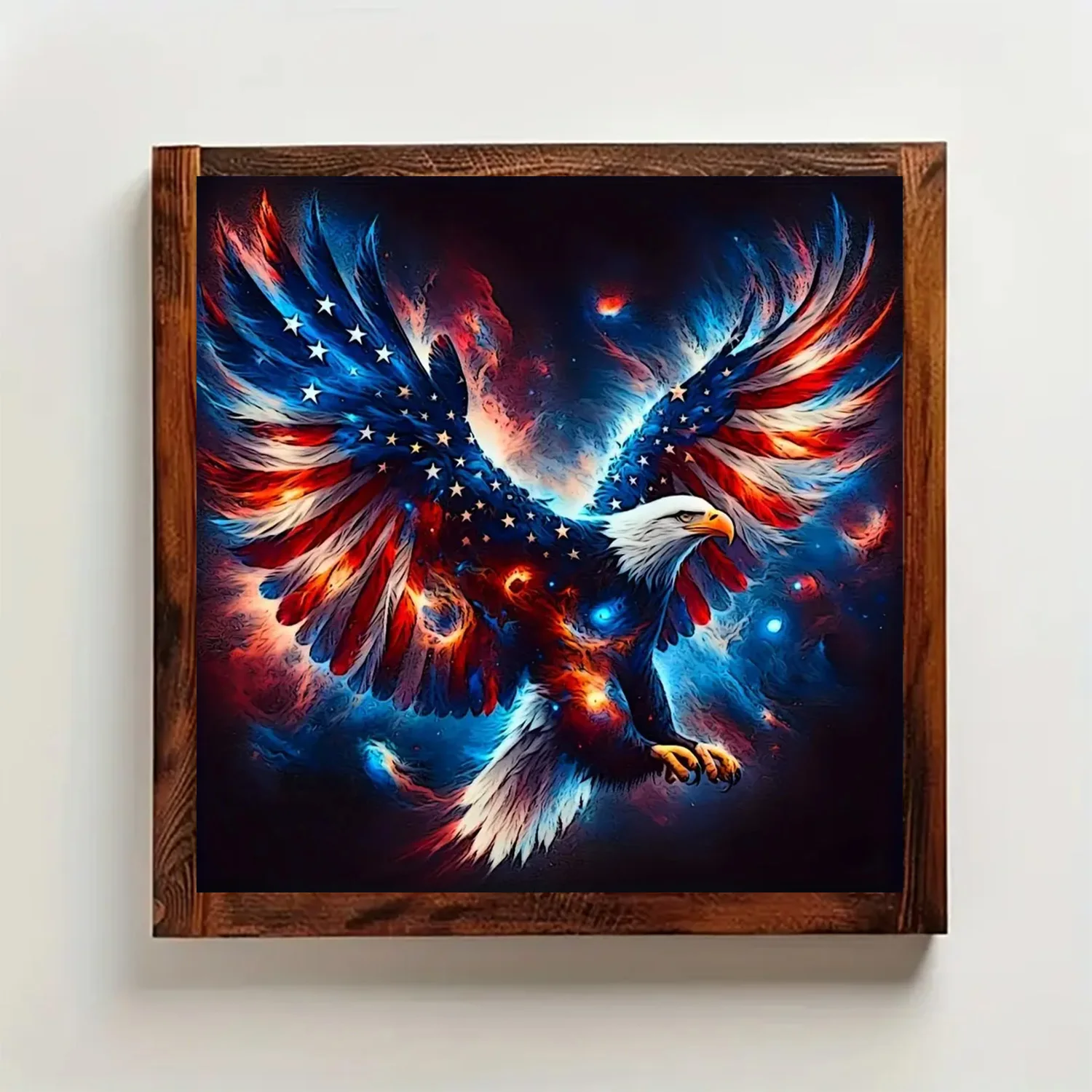 طقم رسم ماسي DIY بنمط نسر مطبوع على العلم، فن ماسي كامل بدون إطار، مقاسات متعددة للاختيار من بينها