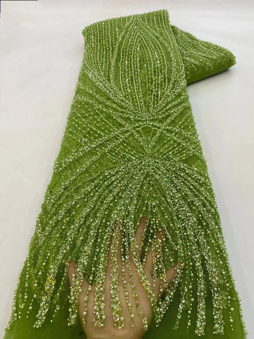 

2 yards African Sequins Beaded Lace Fabric 2026 High Quality Sequence Embroidery French Nigerian Lace Fabric For Wedding Dress