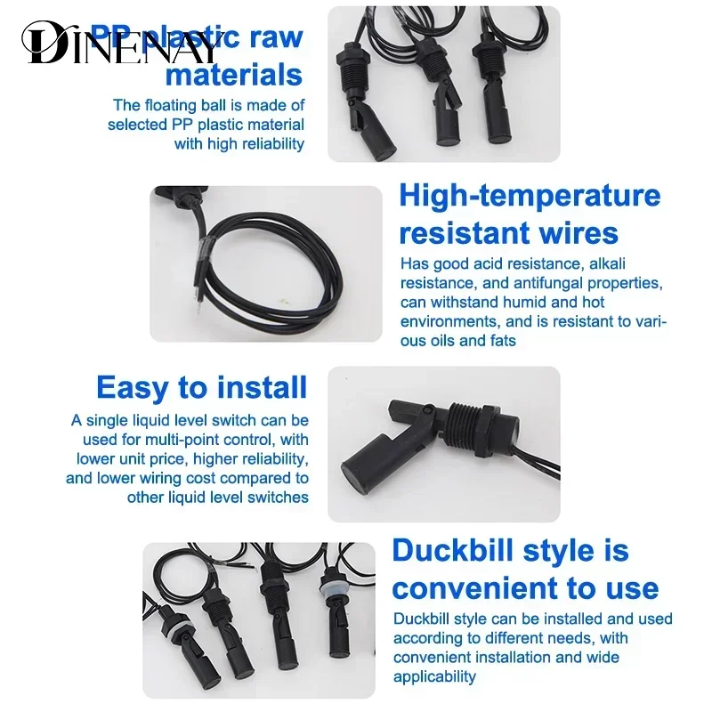 12V to 110V Water Level Switch PP Plastic Float Sensor for Liquid Level Control