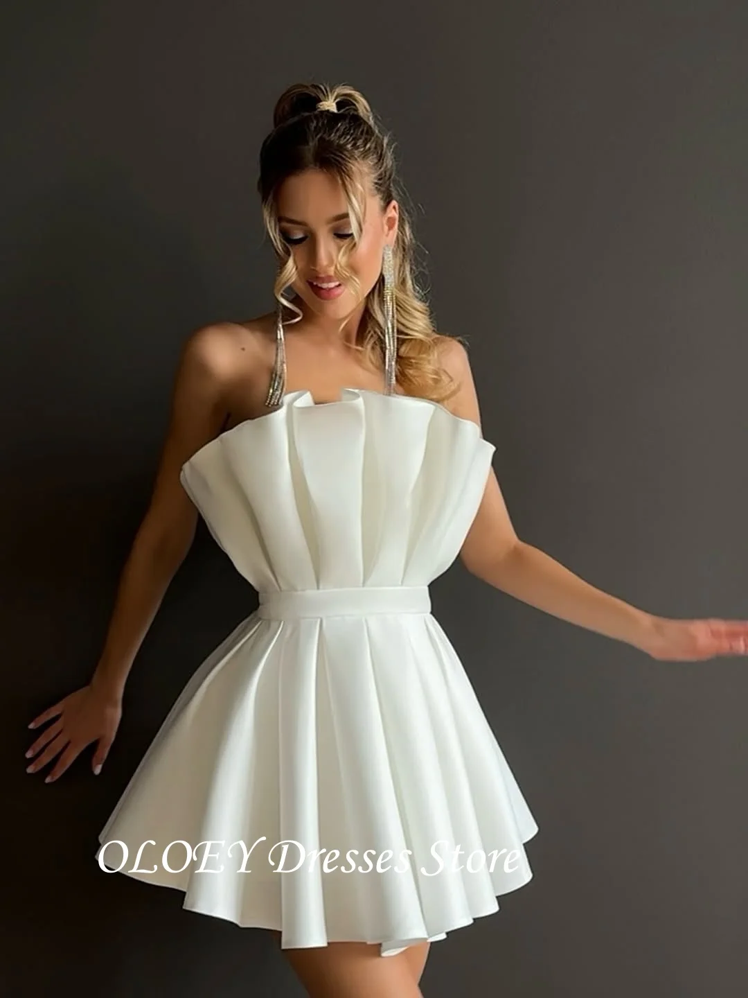 OLOEY Mini robes de soirée de mariage courtes sans bretelles Satin soie dubaï femmes robe de Cocktail robes de mariée événement formel personnalisé