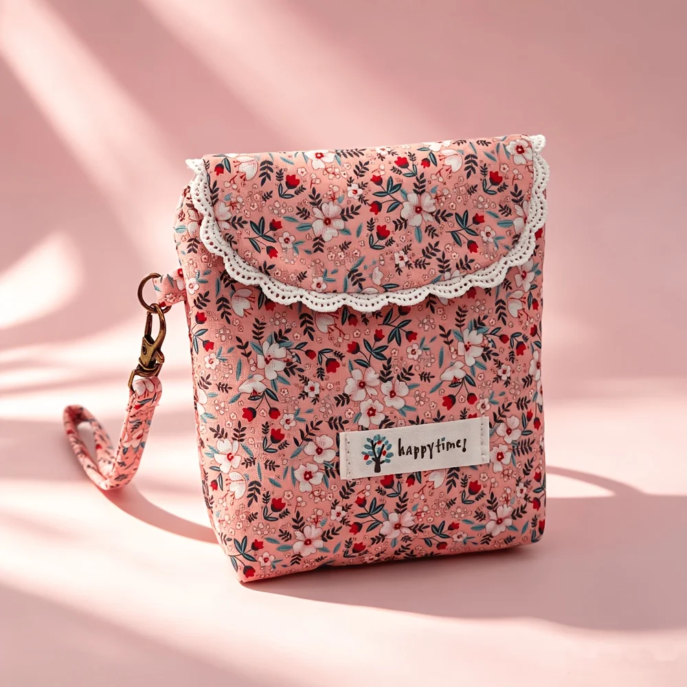 1 Stück Aufbewahrungstasche für Damenbinden im ländlichen Stil, Lippenstift- und Kosmetiktasche, multifunktionale, tragbare Handtasche mit Blumenmuster für Mädchen.