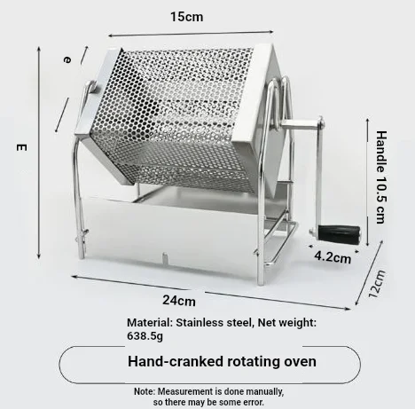 200g Hand Crank Coffee Bean Roaster, Stainless Steel Rotating Home Coffee Roasting Machine for Household Use