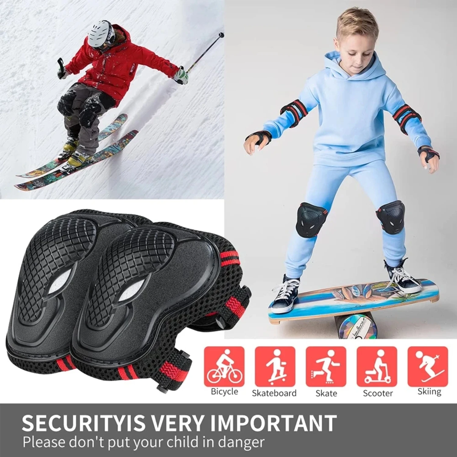 6-Piece Knee Pads Protective Gear Set Sports Knee Pads Elbow Pads Wrist Pads Sports Safety Protection Kit  Bike Skating