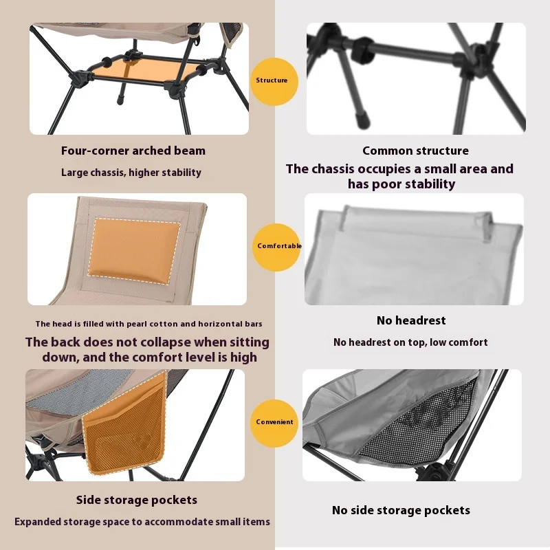 خفيفة للغاية عالية الظهر كرسي قابل للطي التخييم كرسي الشاطئ كرسي تخييم مسند الظهر كرسي بظهر للاستلقاء كرسي الصيد القمر #4