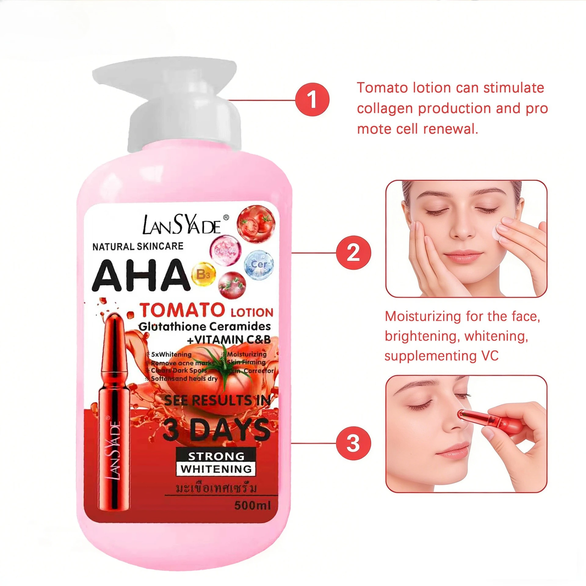 AHA Fruit Acid Tomato Body Lotion Contains Vitamin C & B Niacinamide Brightening Firming Moisturizing Body Lotion 500ml Skincare