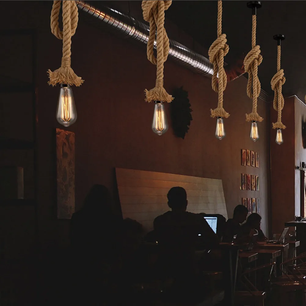 

Подвесной светильник из пеньковой веревки с одной лампой, в деревенском стиле, для спальни, ресторана, кафе, бара, интерьерное освещение