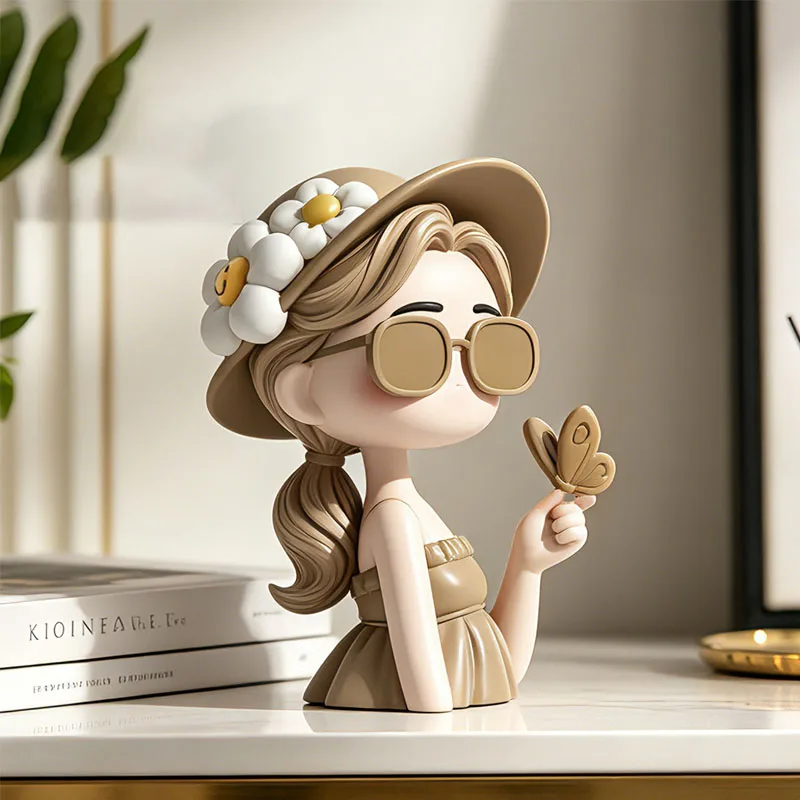 

Creative Resin Sunglasses Girl Sculpture Tabletop Ornaments Living Room Bedroom Office Girl Statue Display Crafts Birthday Gifts