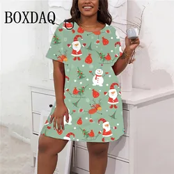 Nowy Rok 2024 Damska sukienka świąteczna Casual Santa Claus Short Sleeve Print Party Dresses Ladies Loose Plus Size Clothing 8XL 9XL