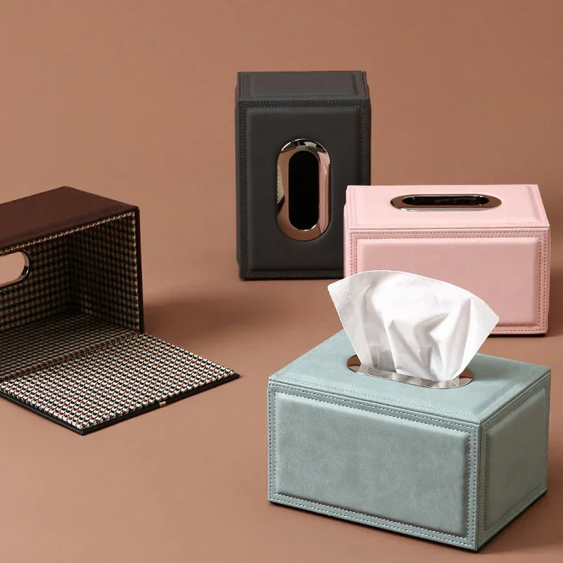 Leather Tissue Box Creative Imitation Leather Upscale Square Extract Tissue Box Rectangle Storage Supplies Home Decorations