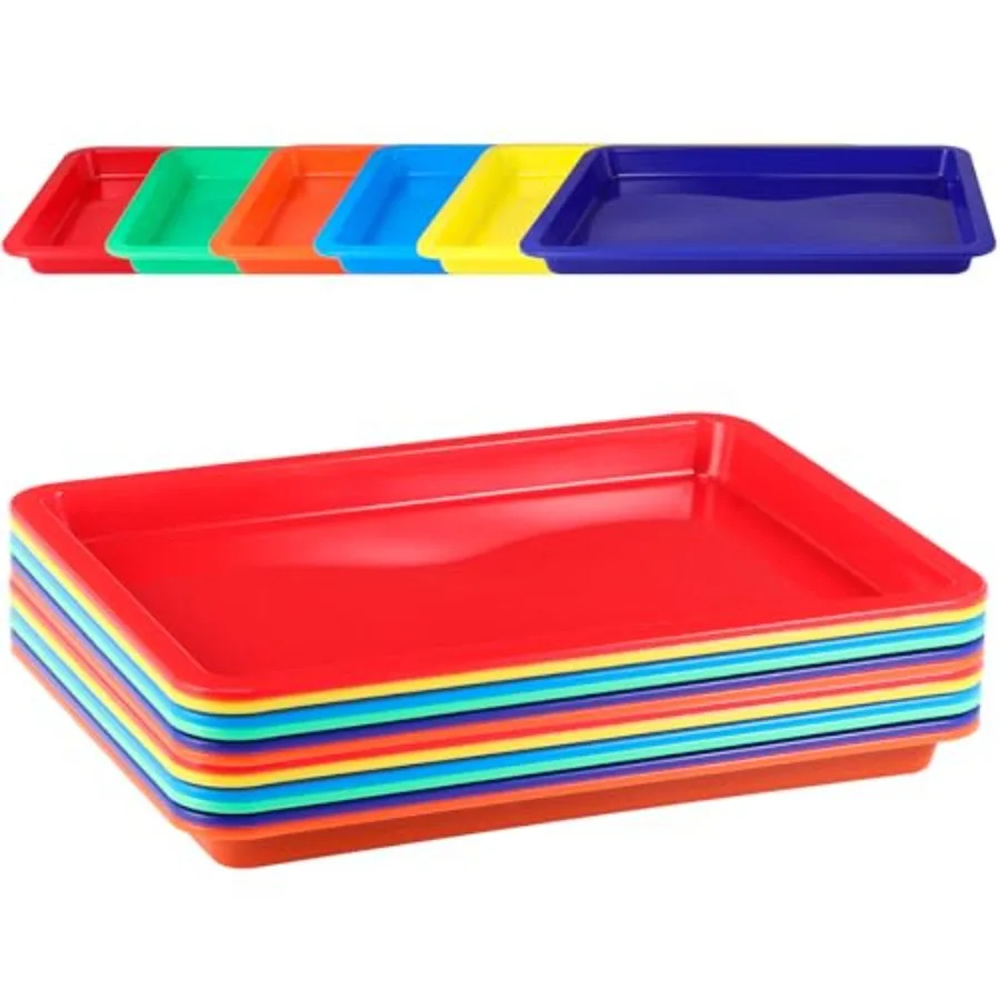 

24 Pcs Plastic Art Trays 13.3" x 9.8" x 1" Multicolor Stackable Modern Rectangular Plastic Trays with 15 Sheets Self Adhesive P