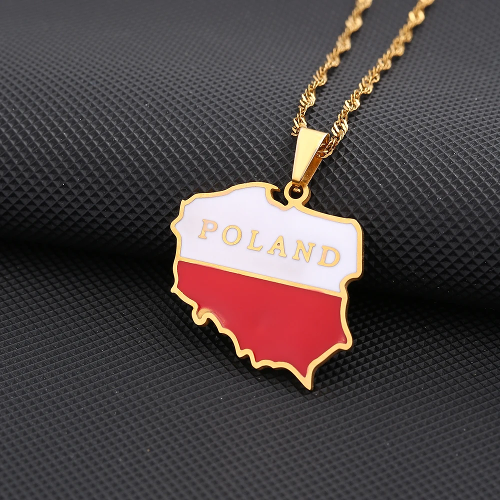 Fashion Republic of Poland Map Flag Pendant Necklace Stainless Steel Men Women Polska Maps Jewelry Gift