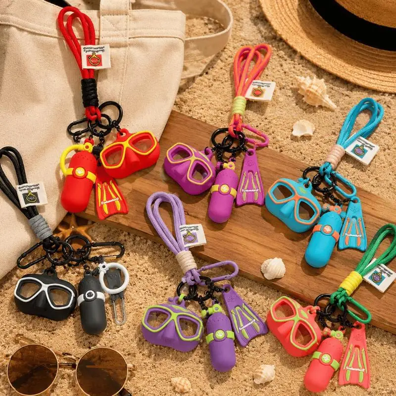Kreatives Tauchausrüstungs-Schlüsselanhänger-Set mit Flossen und Maske, Sommer-Strand-Ozean-Stil Taschenanhänger für Meeresliebhaber, Souvenir – Detail 4