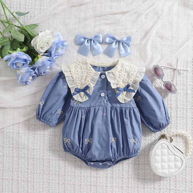 Baby Mädchen Body Süße Schleife Lotus Blatt Kragen Spitze Baby Body Infant Ein Stück Frühling Herbst Baby Kleidung Mädchen Overall