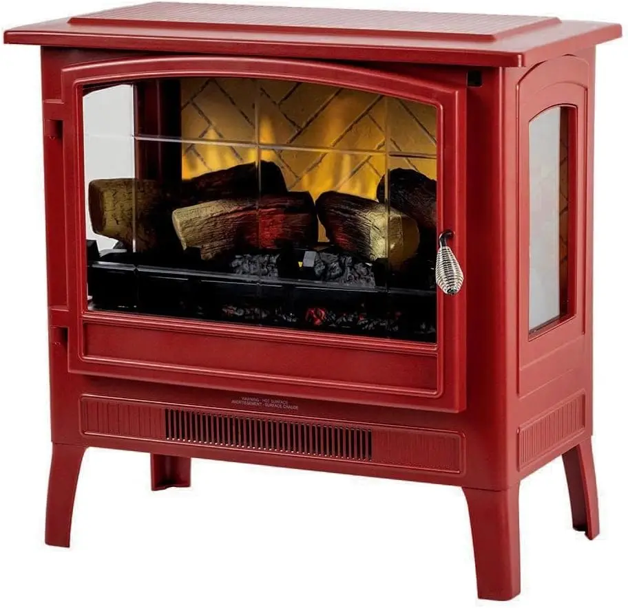 Infrared Freestanding Electric Fireplace Stove Heater in Deep Red | Provides Supplemental Zone Heat with Remote,