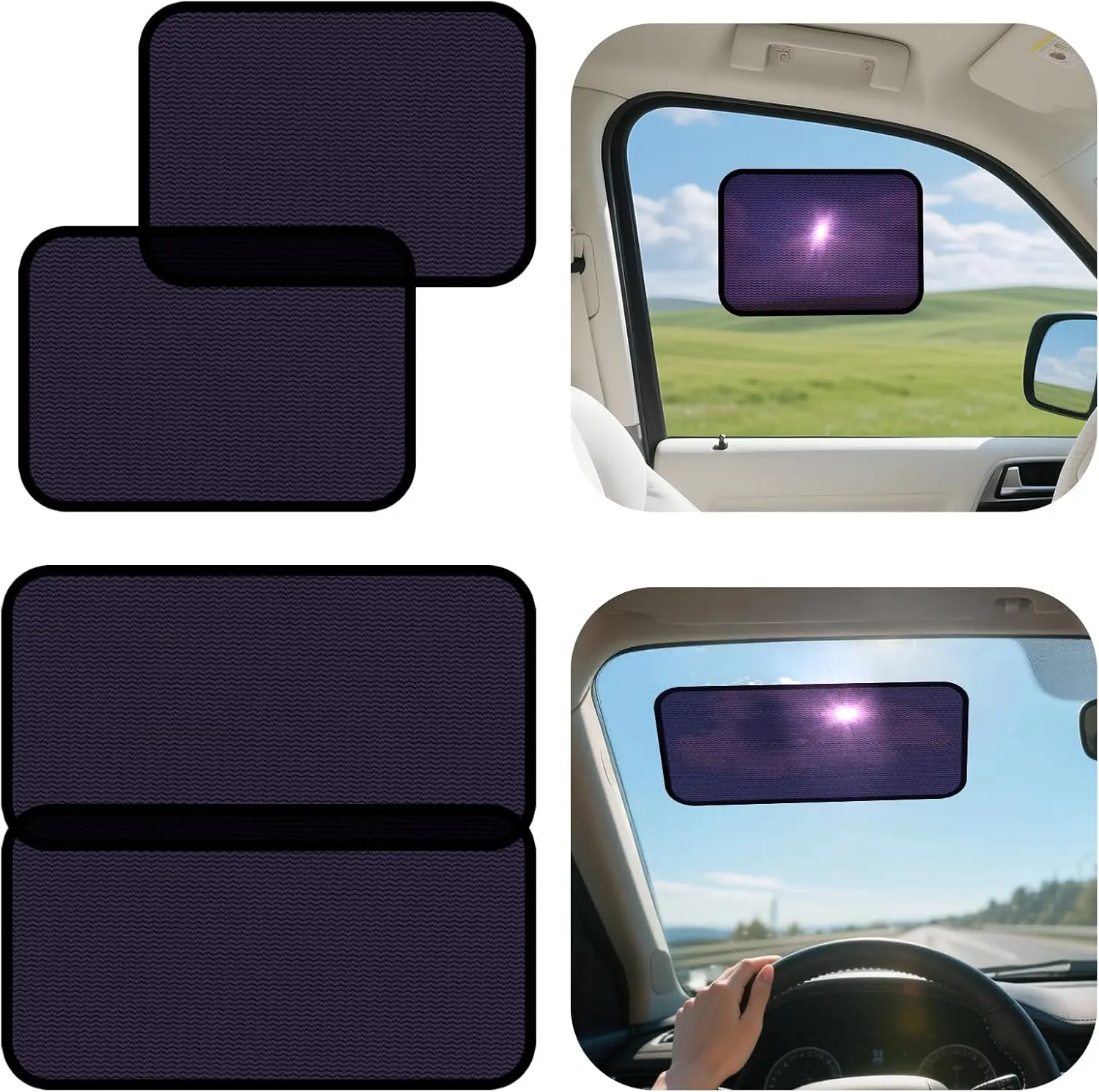 

Static Cling Car Sun Shade for Side Window & Windshield 4 Pack, Expandable Window Shade Sun Blocker Car Windshield Sunshade｜Rein