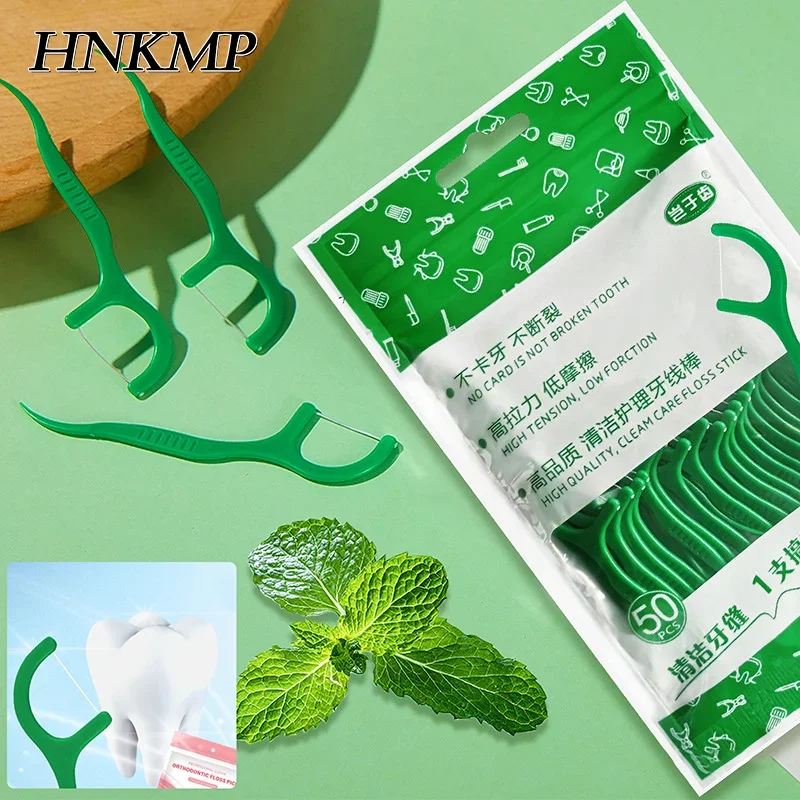 

50Pcs Mint Dental Floss Stick Home Portable Disposable Care Dental Floss Stick Oral Care Deep Cleaning