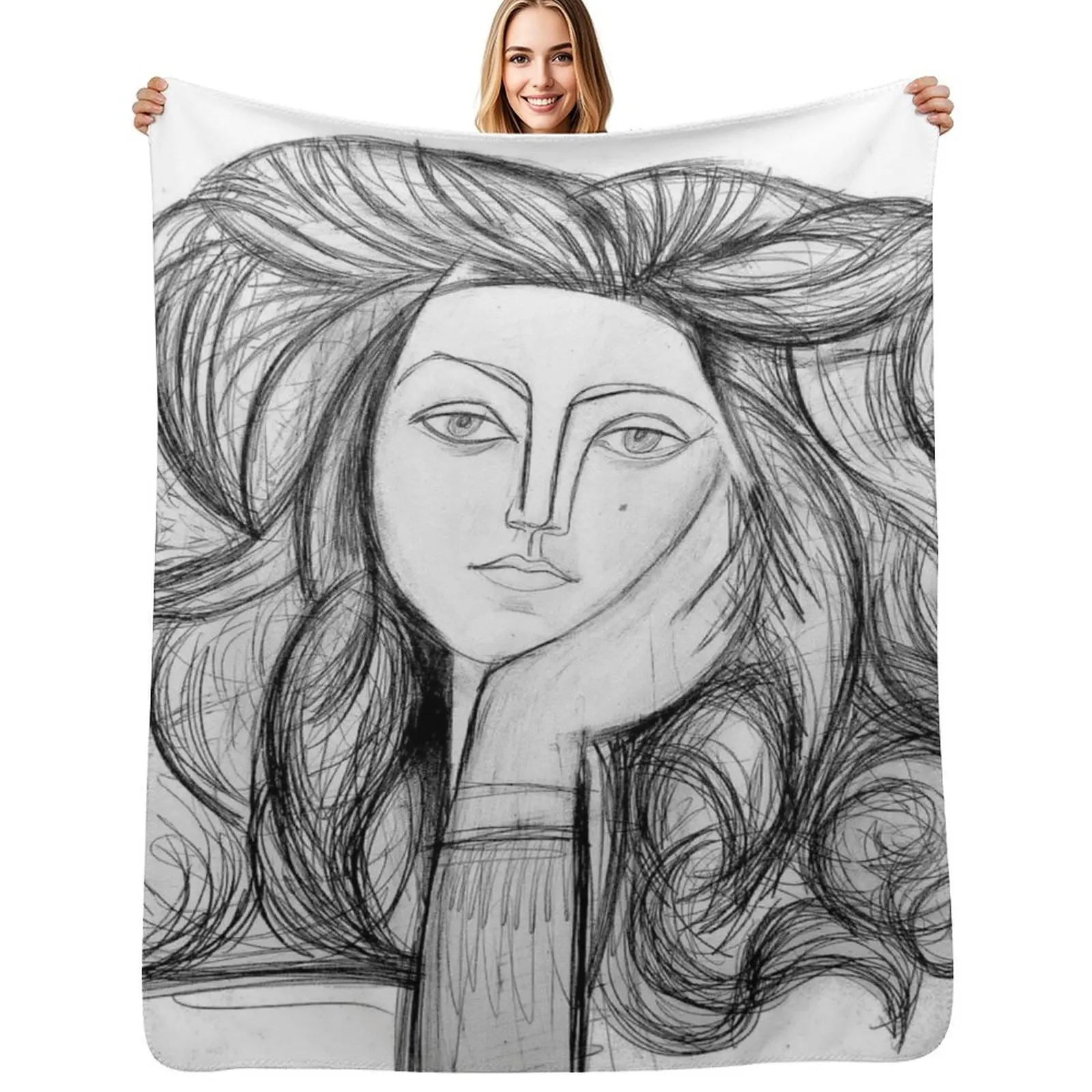 FRANCOISE 1946 : Vintage Abstract Charcoal Print Throw Blanket Luxury Tourist Bed funny gift Retros Bed covers Blankets