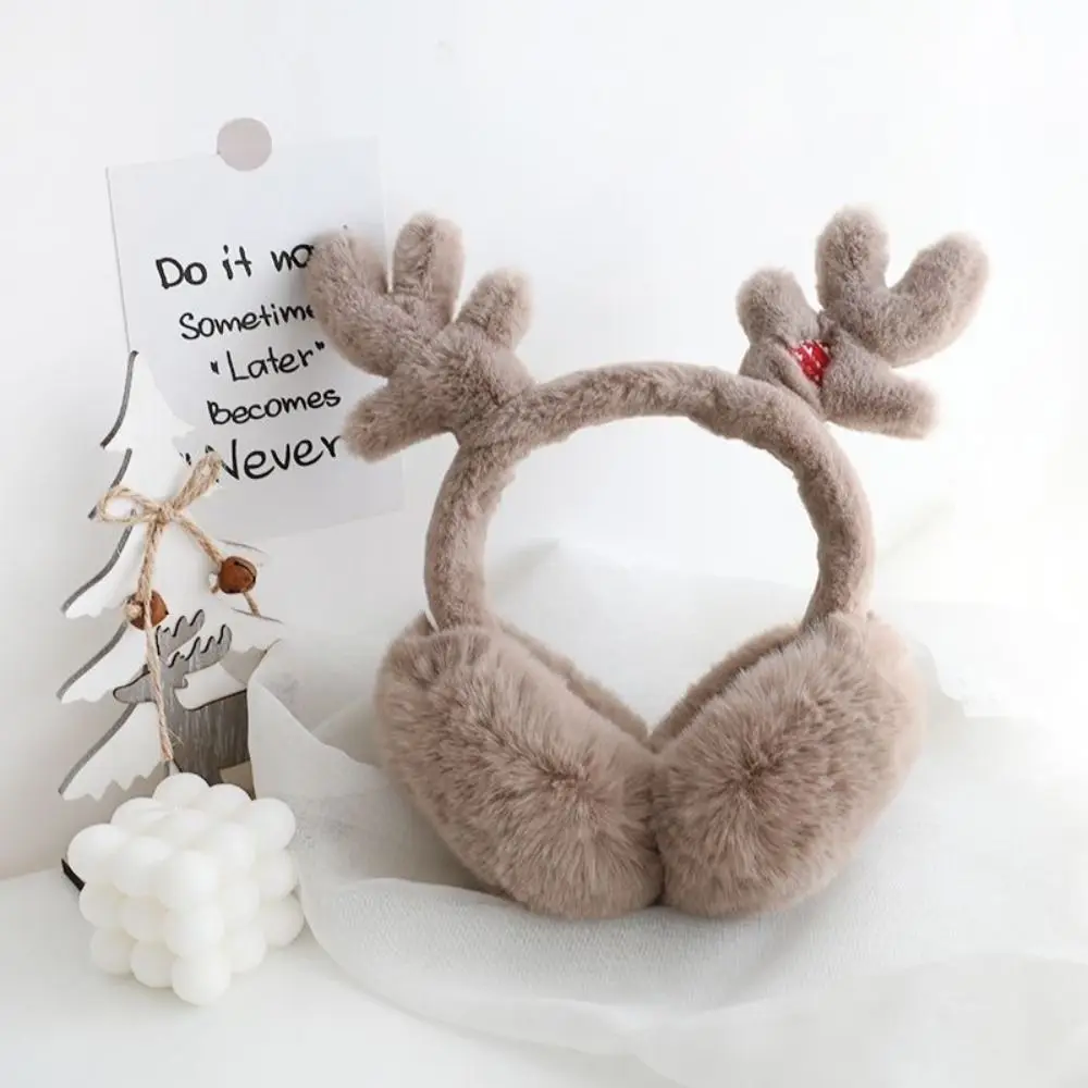 Foldable Design Reindeer Antler Earmuffs Fluffy Faux Fur Soft Material Thermal Earmuffs Portable Size Kawaii Antler Decor