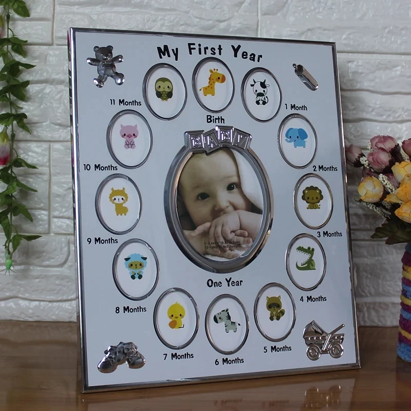 1Pc Baby 12 Months Photo Frame My First Year Baby Picture Frame Growth Record Photo Frame Infant Birthday Display Rack (White)