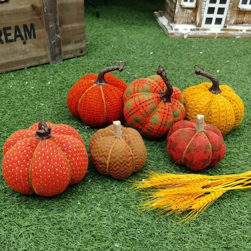 

Plush Artificial Pumpkin Table Ornaments Halloween Decoration Yellow Orange Knitting Simulation Pumpkins Art Crafts Gift