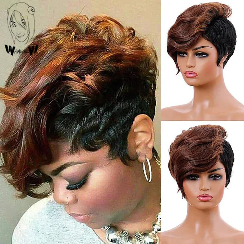 WHIMSICAL W Synthetic Hair Women Burgundy Brown Short Straight Wigs African American Heat Resistant Wig for Black Women