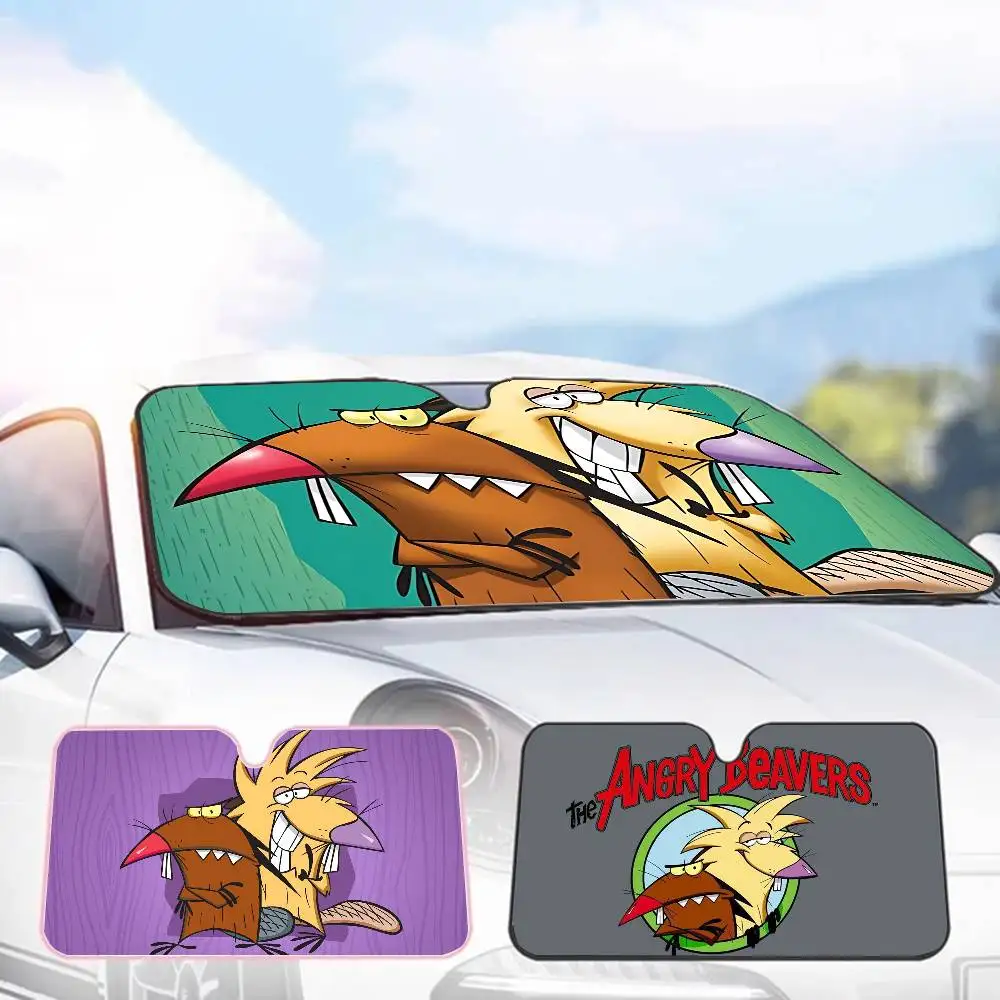 

AA-ngry Beavers Novelty Car Front Windshield Sunshade 70x130cm Cartoon Foils Car Window Windscreen Cover