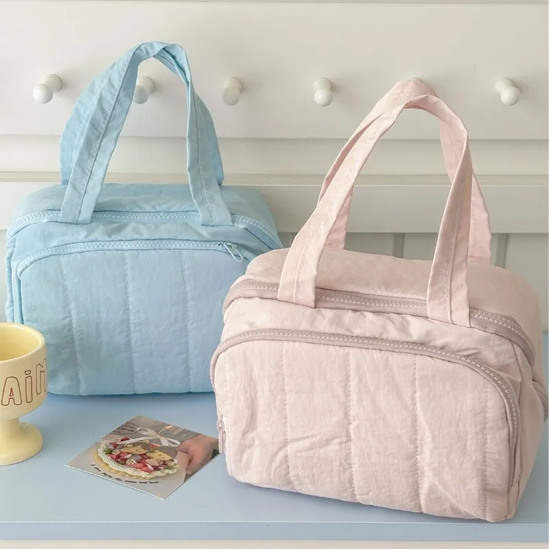 Large Capacity Travel Cosmetic Bag Fashionable Double Wide Opening Portable Toiletry Storage Bag High End Nylon