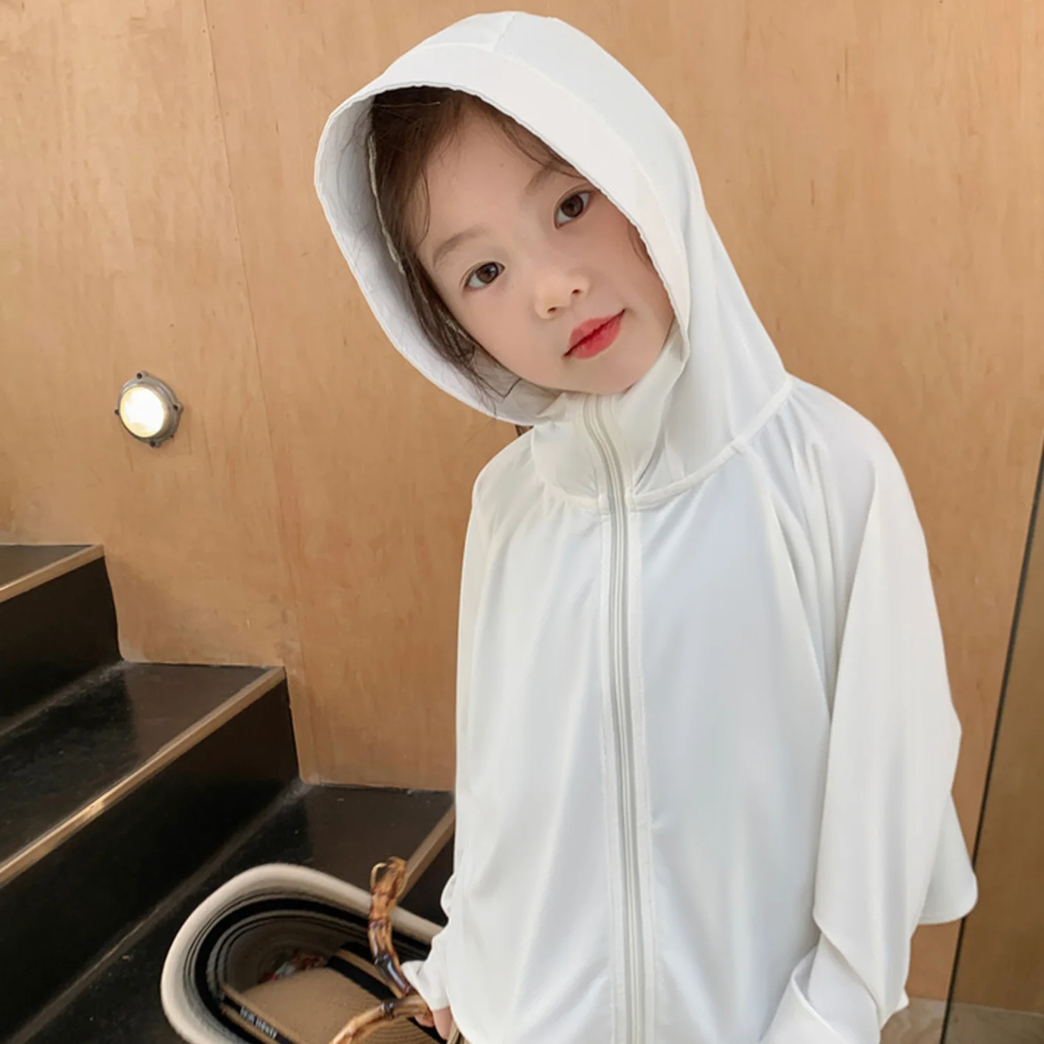 Children's Sunscreen Clothing Girls' UV Protection ummer Thin Ice Silk Baby Coat, Breathable Hooded Sunscreen Clothing