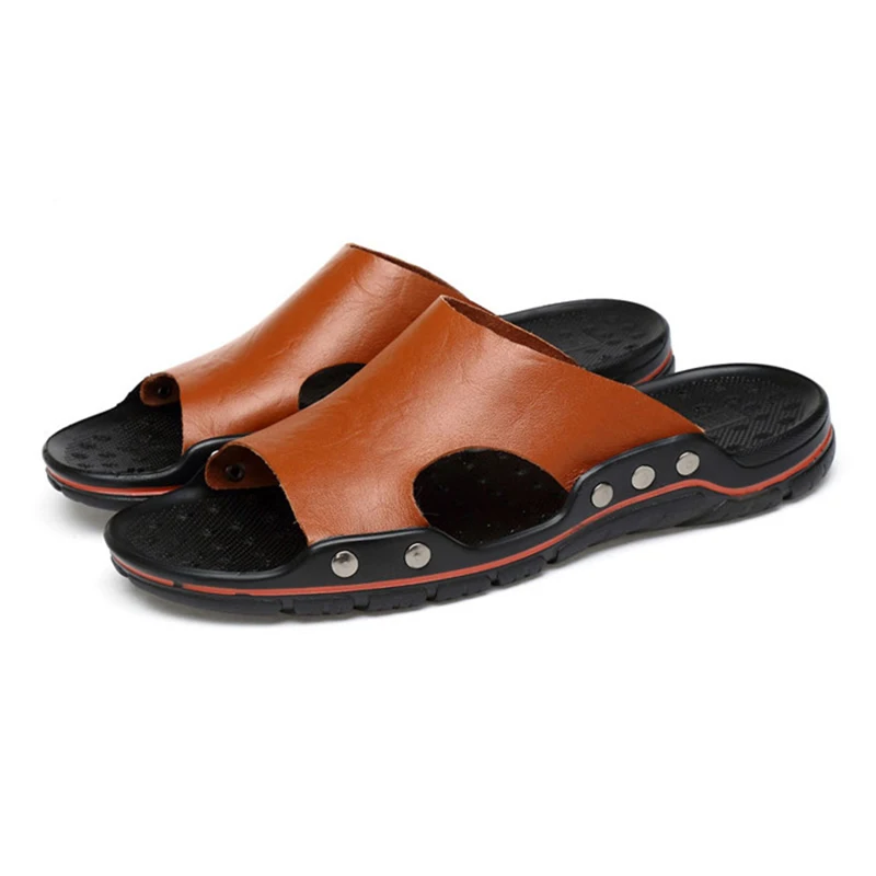 2024 Non-slip flip-flops New Breathable beach Shoes Men's Cool leather slippers Oversized 48 slippers Family casual new